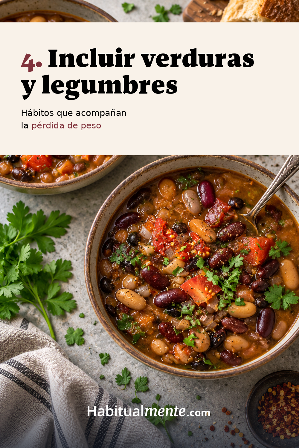 Incluir verduras y legumbres.